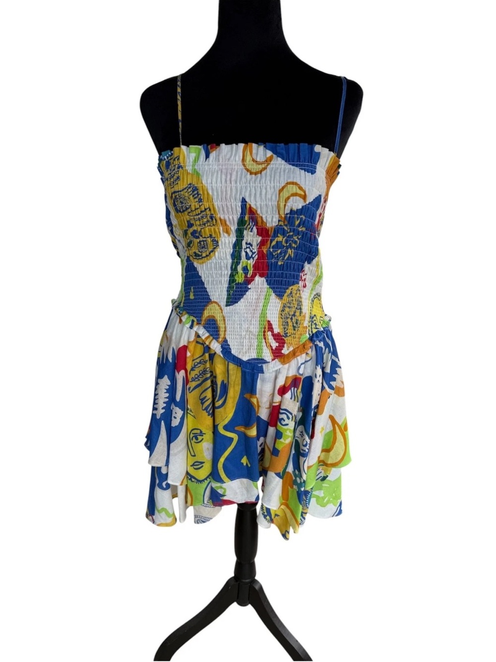 Chelsea & Violet "Yvette" Smocked Dress Linen Blend Discover the Tropics - Picture 3 of 6